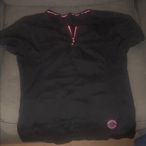 Navy Blue Zip-Up Koi Scrub top with Pink Detail